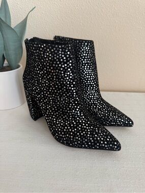 New Keneth Cole NY Alora Black Confetti Sparkle Leather Ankle Dressy Heel Boots